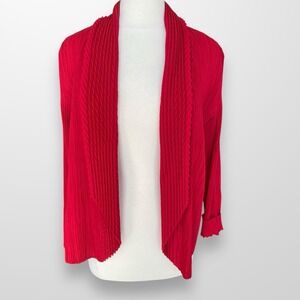 Chico's‎ Travelers Womens Size 2 Medium Top Topper Cardigan Red Pleated Texture